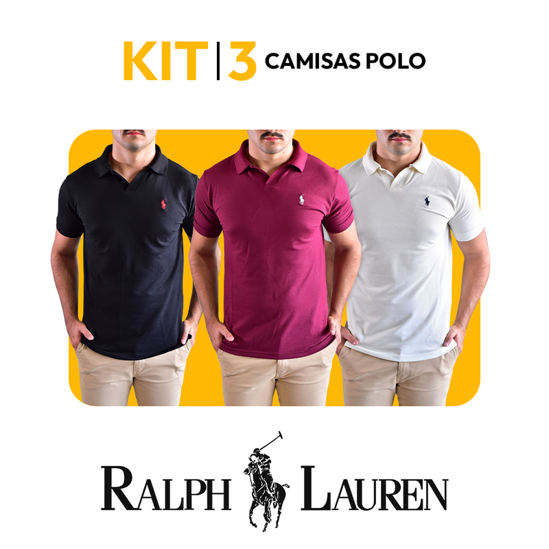 Kit 3 Camisas Gola Polo RL V-Neck