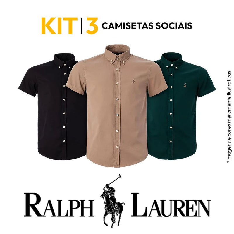 Kit 3 Camisas Sociais Manga Curta RL