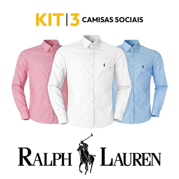 Kit 3 Camisas Sociais Manga Longa Ralph Lauren